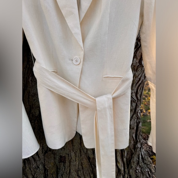 Free People Ivory/Cream Linen Blend Belted Blazer Jacket Flared Sleeves Sz S - Picture 7 of 12